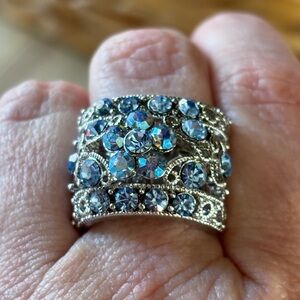 Sparkly Blue Abalone Colored Crystal Ring